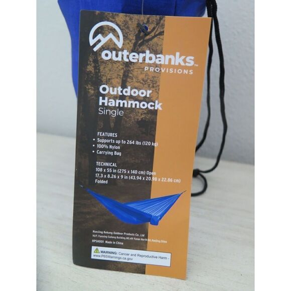 Outerbanks Provisions HPSH001 Outdoor Single Person Blue Nylon 108”x 5 Hammock - Picture 3 of 7